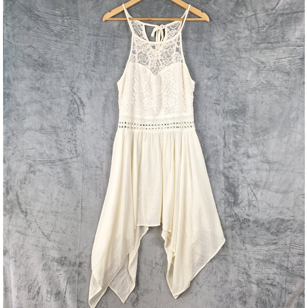 Womens Dress Medium Fairy Floral Lace Halter Midi Aysmmetrical Coquette Ethereal